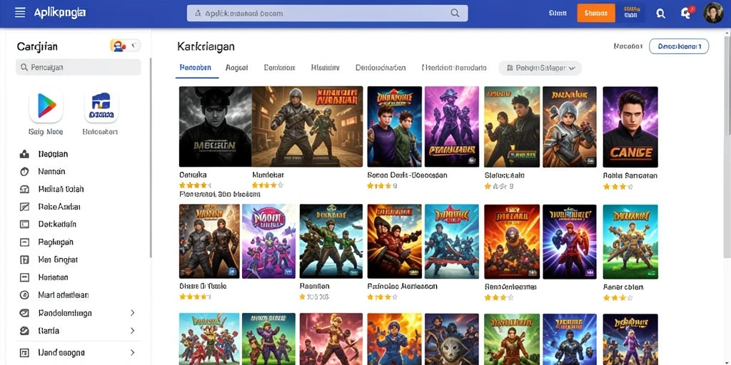 Screenshot menunjukkan karakter utama dalam aksi epik.